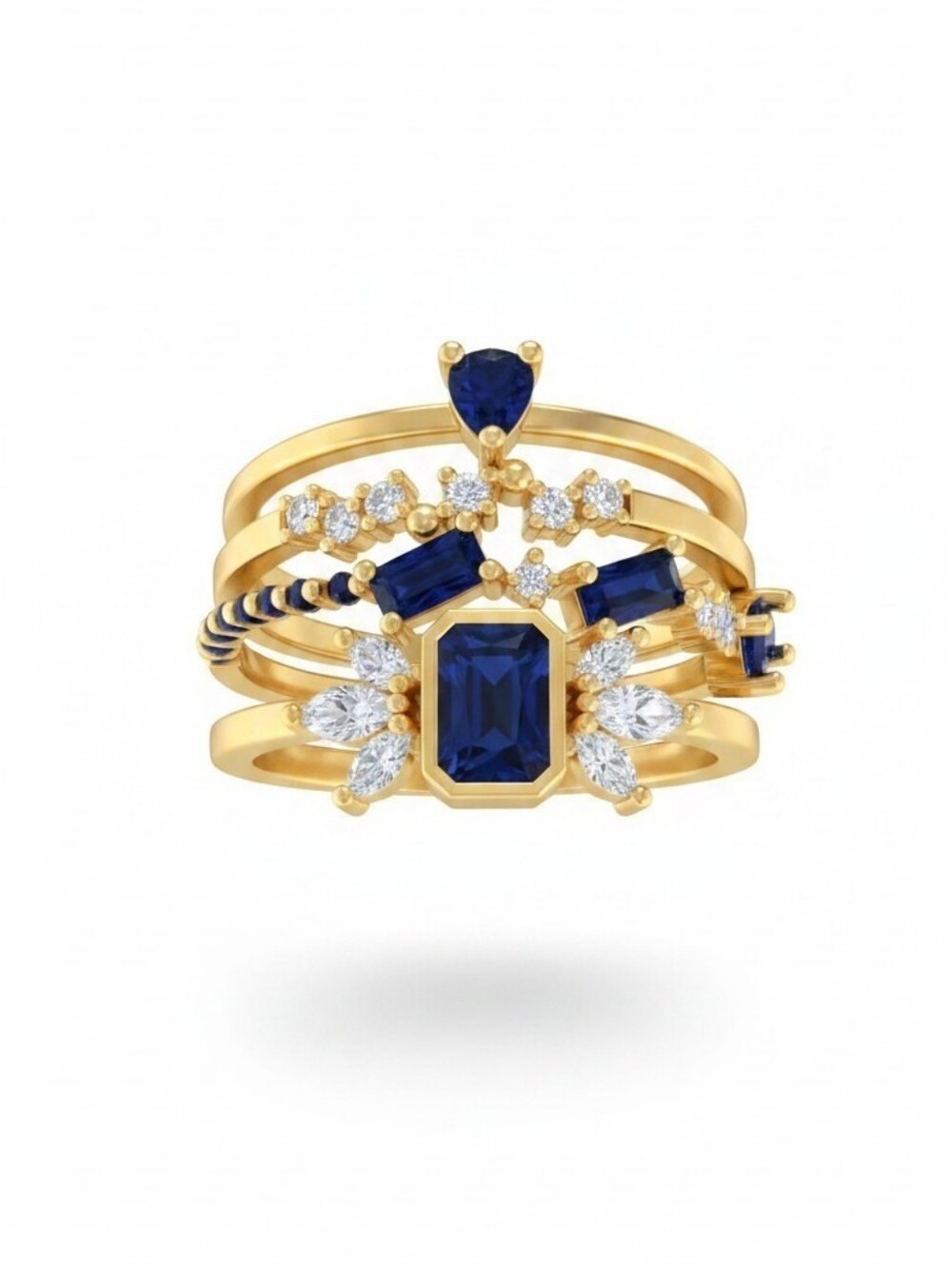 Nwt Lameno 18 K Gold Vermeil Blue Sapphire Stackable Ring Set With Jewelry Box - Picture 2 of 4